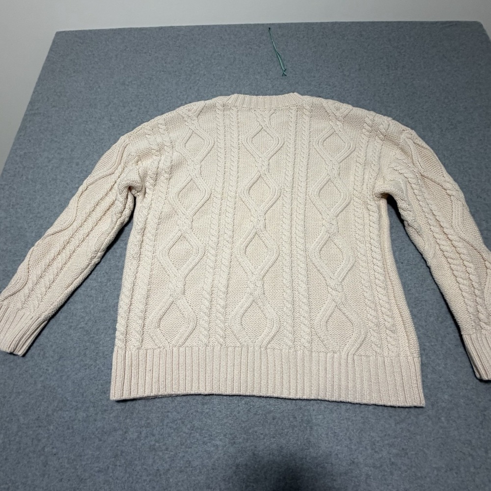 Trendy Queen Pullover Chunky Cableknit Cabincore Sweater Cream Stretch Cozy Sz L - Picture 4 of 11